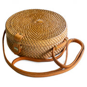 Round Ata Rattan Bag (Brown) - Bali Bag Straw Boho Beach Bag