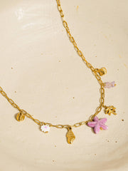 Anya 18K Gold Non-Tarnish Starts and Palm Charm Necklace: Purple