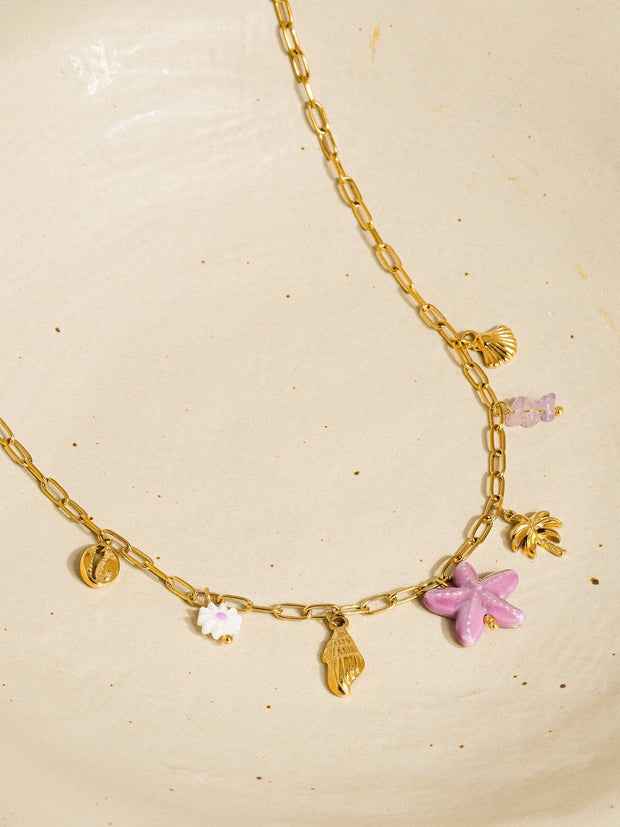 Anya 18K Gold Non-Tarnish Starts and Palm Charm Necklace: Purple