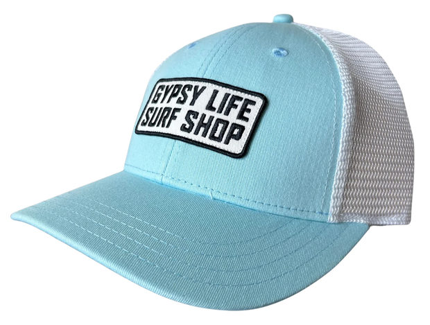 Gypsy Life Surf Shop Trucker Hat - GLSS Block Logo - Frost/White