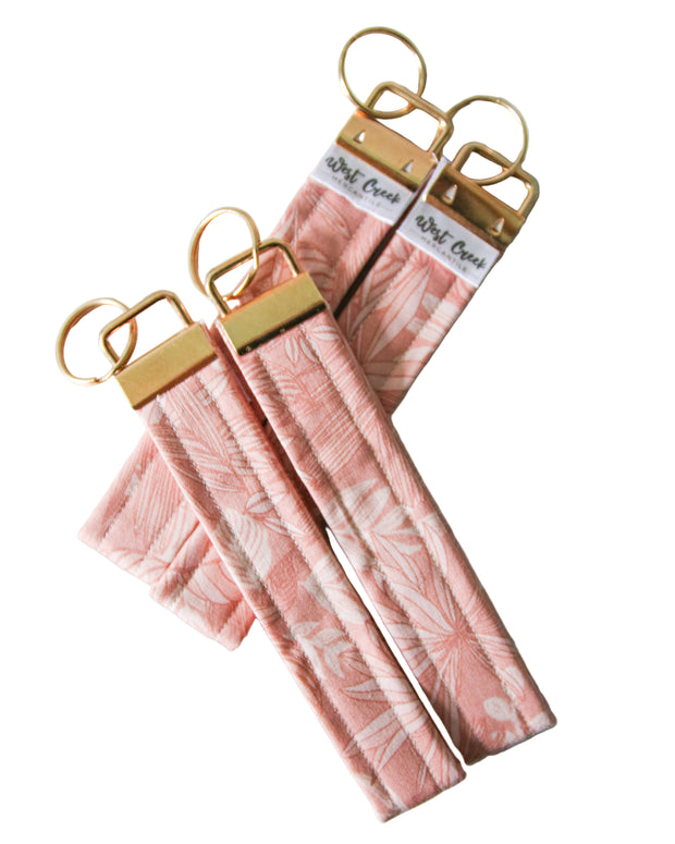 Pink Tropical Leaves Keychain Wristlet