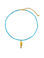 Sasha 18K Gold Non-Tarnish Fish Beaded Necklace: Blue