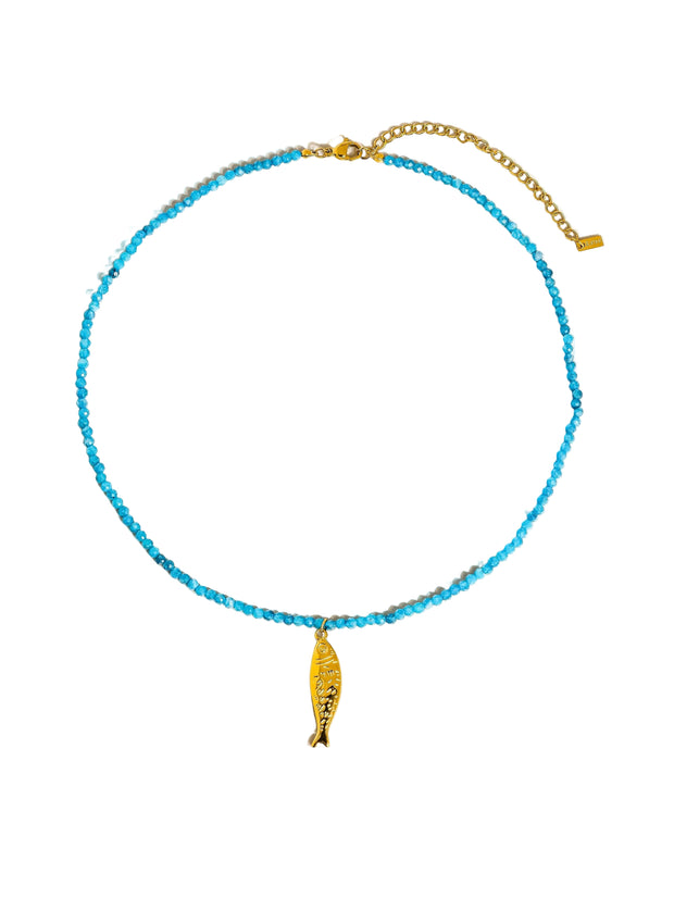 Sasha 18K Gold Non-Tarnish Fish Beaded Necklace: Blue