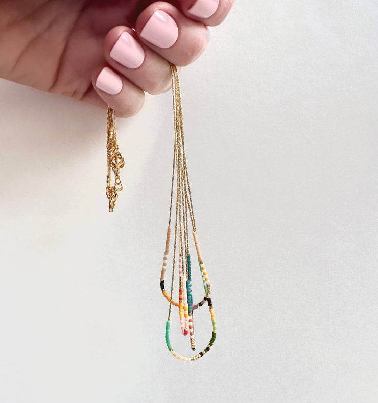 Thin Beaded Necklace - Color Mix Collection: Sea green / Gold Filled