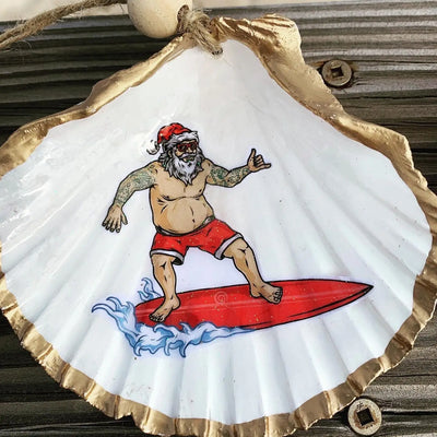 Surfing Santa Shell Ornaments - Tattoo