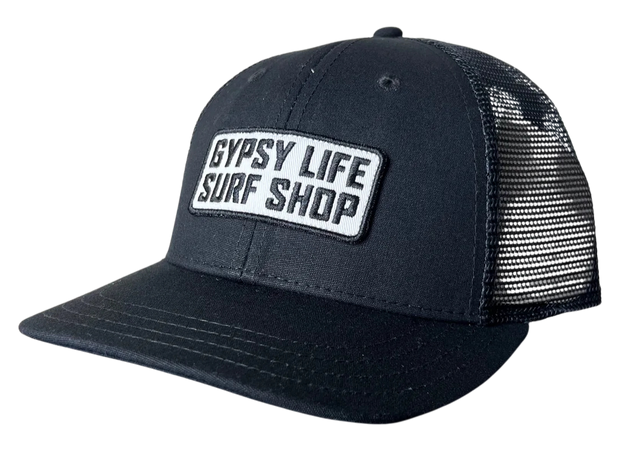 Gypsy Life Surf Shop Trucker Hat - GLSS Block Logo - Black/Black