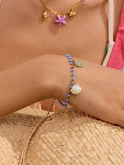 Elowen 18K Gold Non-Tarnish Shells and Star Beaded Bracelet: Blue