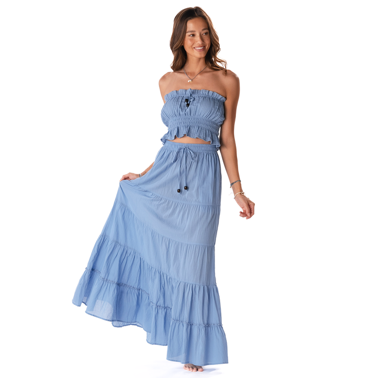 Shipwrecked Maxi Skirt with Bead - Denim Blue