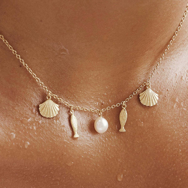 Summer Beach Pearl Charm Necklace