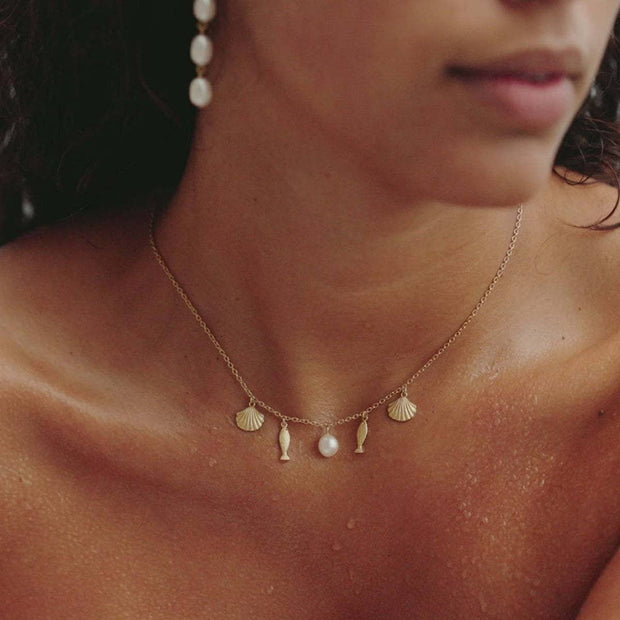 Summer Beach Pearl Charm Necklace
