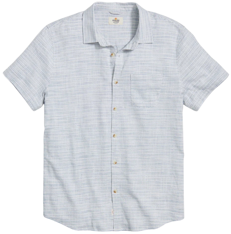 Stretch Selvage Short Sleeve Shirt - Blue Mini Stripe