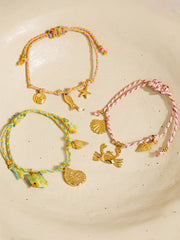 Menton18K Gold Non-Tarnish Summer Rope Charm Bracelet: Green