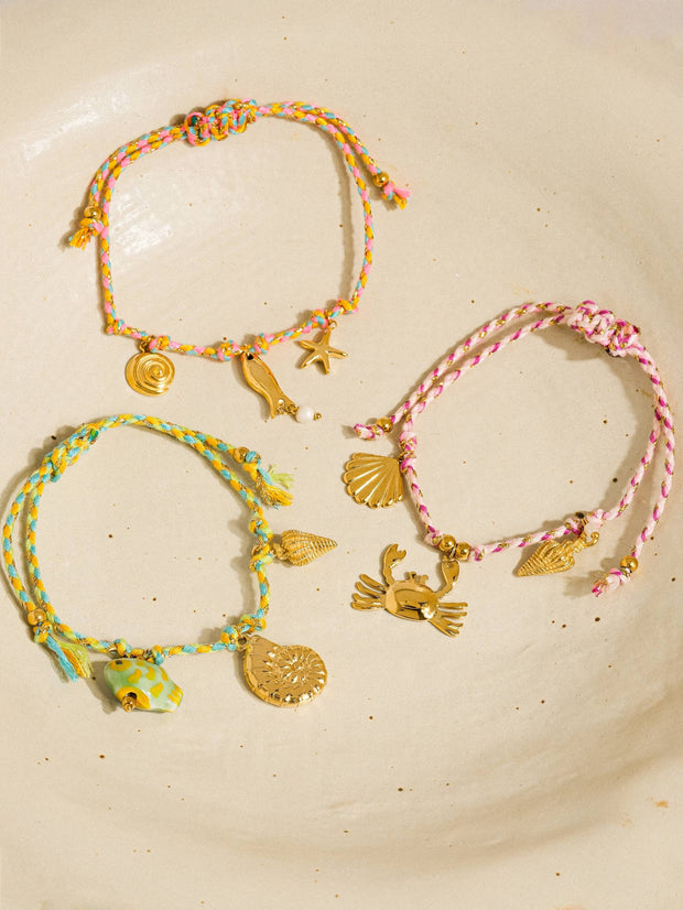 Menton18K Gold Non-Tarnish Summer Rope Charm Bracelet: Green