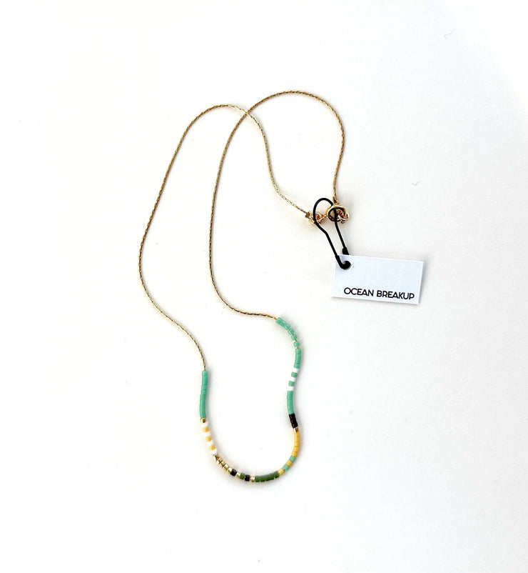 Thin Beaded Necklace - Color Mix Collection: Sea green / Gold Filled