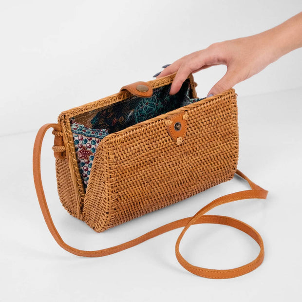 Rattan Bag Purse Wallet Clutch Crossbody (Brown Water Drop)
