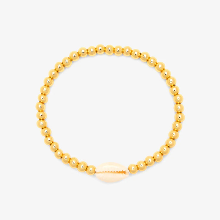Cowrie Bead Stretch Bracelet - Gold