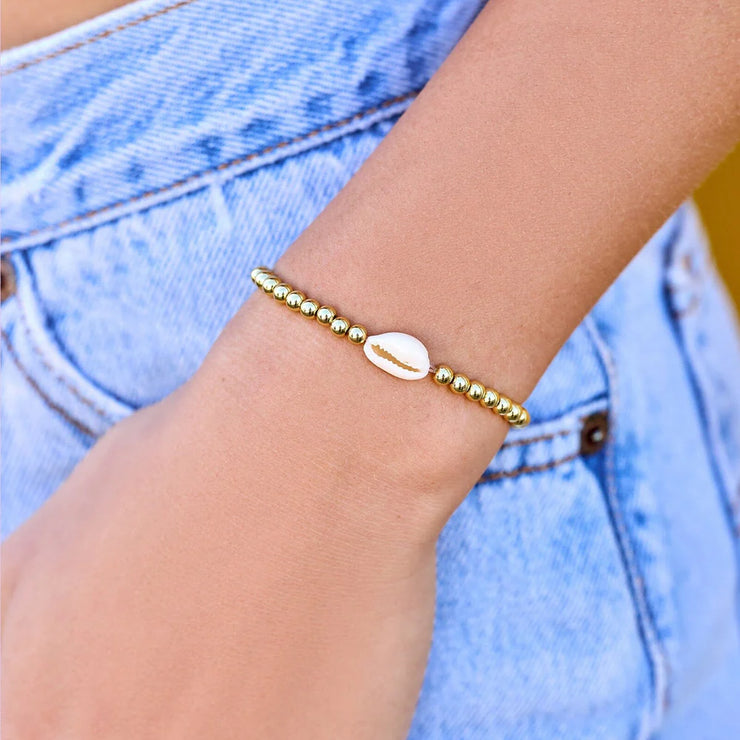 Cowrie Bead Stretch Bracelet - Gold