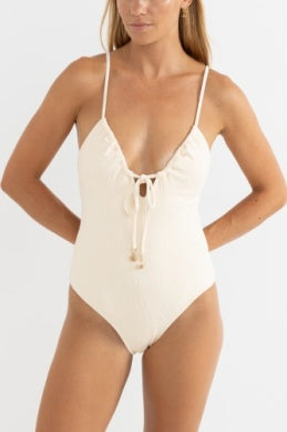 Leilani Tie Front One Piece - Vintage White