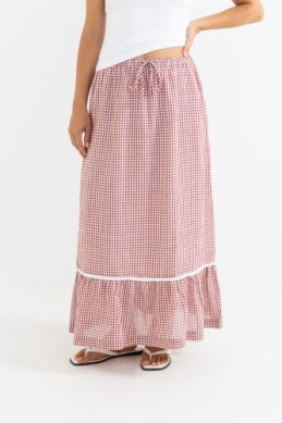 Lola Check Tiered Maxi Skirt - Fire