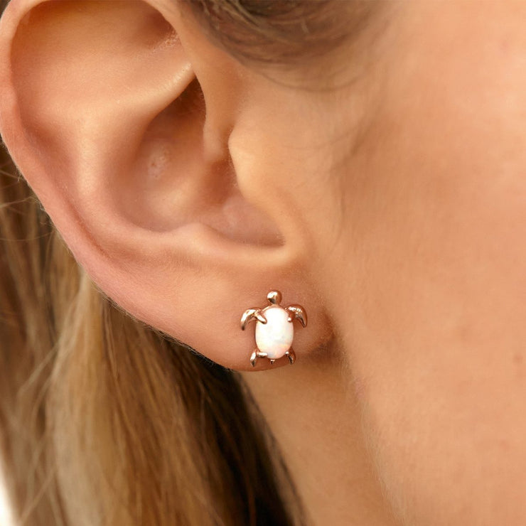 Opal Sea Turtle Earrings - Rose Gold