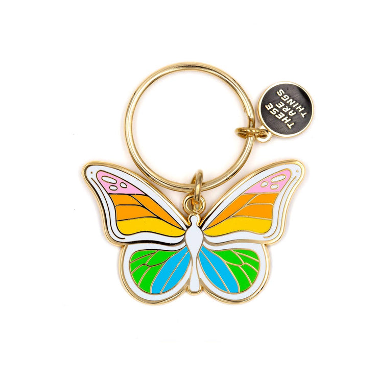 Rainbow Butterfly Enamel Keychain