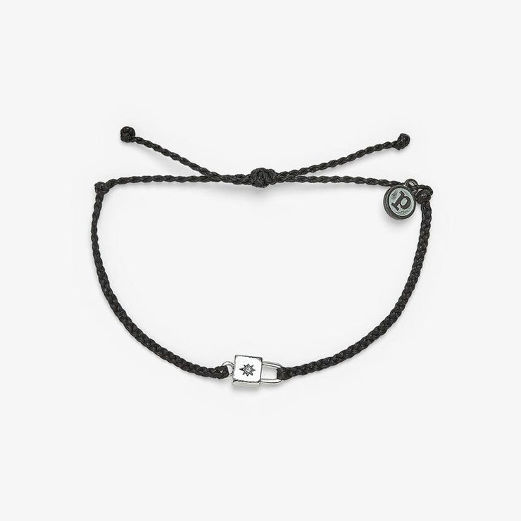 Silver Lock Charm Bracelet - Black