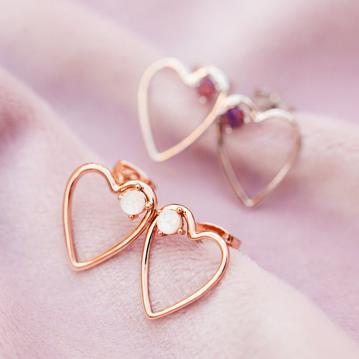 Sweetheart Stone Earrings - Rose Gold