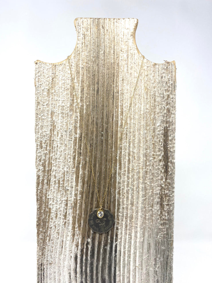 Gypsy Coin Necklace with Swarovski Crystal - Large