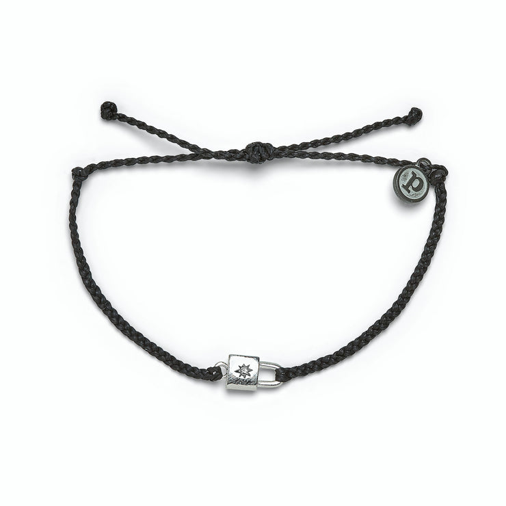Lock Charm Silver Bracelet - Black