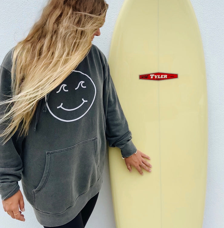 Gypsy Life Surf Shop - Smiley Face Pigment Dyed Hooded Sweatshirt - Black