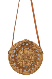 Round Rattan Bag with Woven Detail