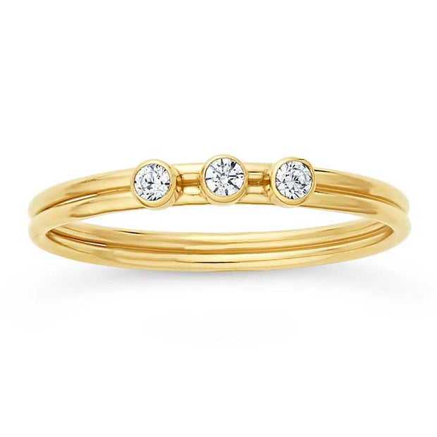 Gypsy Life Three Stone White Cubic Zirconia Stacking Ring - Gold Filled