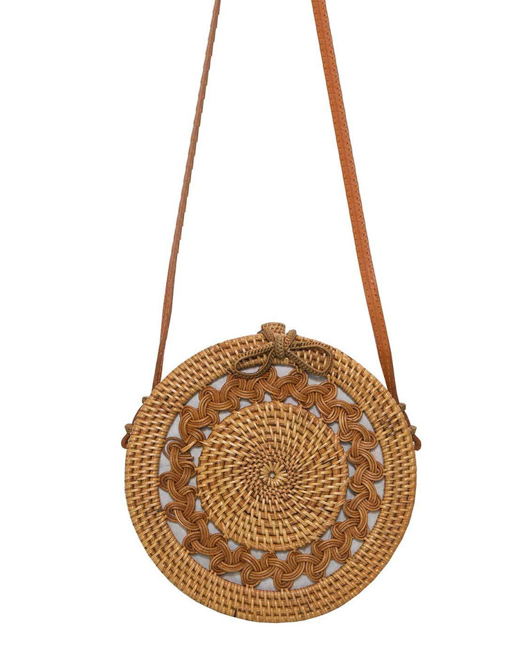 Round Rattan Bag with Woven Detail