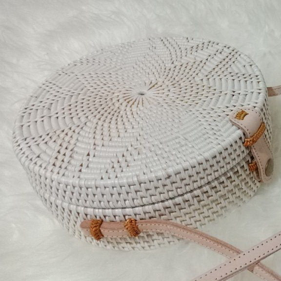 White Flower Rattan Bag