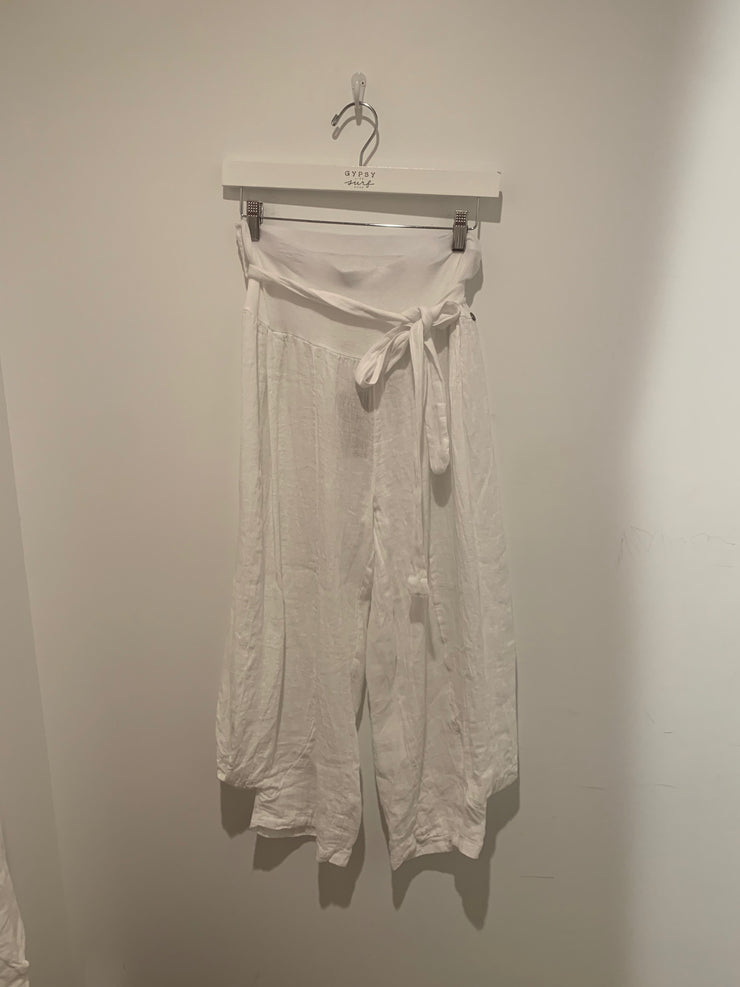 Cropped Linen Pants - White