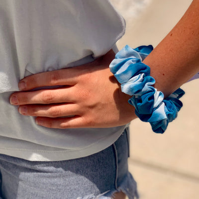 Tie Dye Silk Scrunchies - Small - Deep Sea Blue
