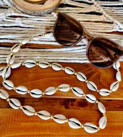 Cowrie Sunglasses Strap - with Gold Beads