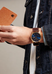 Sentry Leather - Polished Gold / Navy Sunray