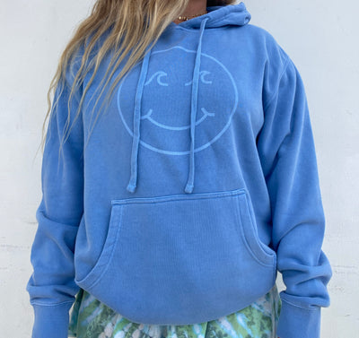 Gypsy Life Surf Shop - Smiley Face Pigment Dyed Hooded Sweatshirt - Light Blue