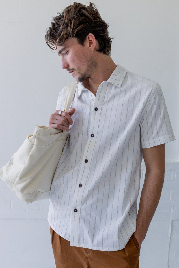 Linen Stripe SS Shirt - Natural