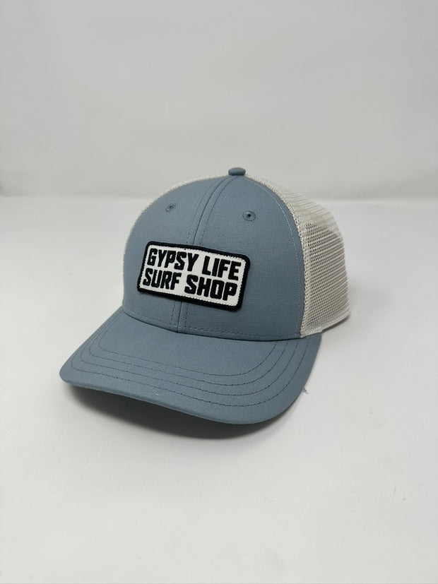 Gypsy Life Surf Shop Trucker Hat - GLSS Block Logo - Quarry/Stone