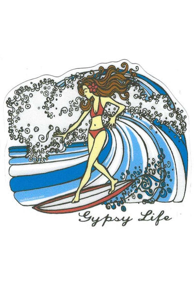 Gypsy Life Surf Shop Sticker - Girl Surfing Wave