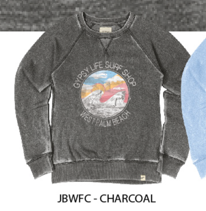 Gypsy Life Surf Shop - Crew Neck Sweater - Bossanova Wave and Sun - Charcoal