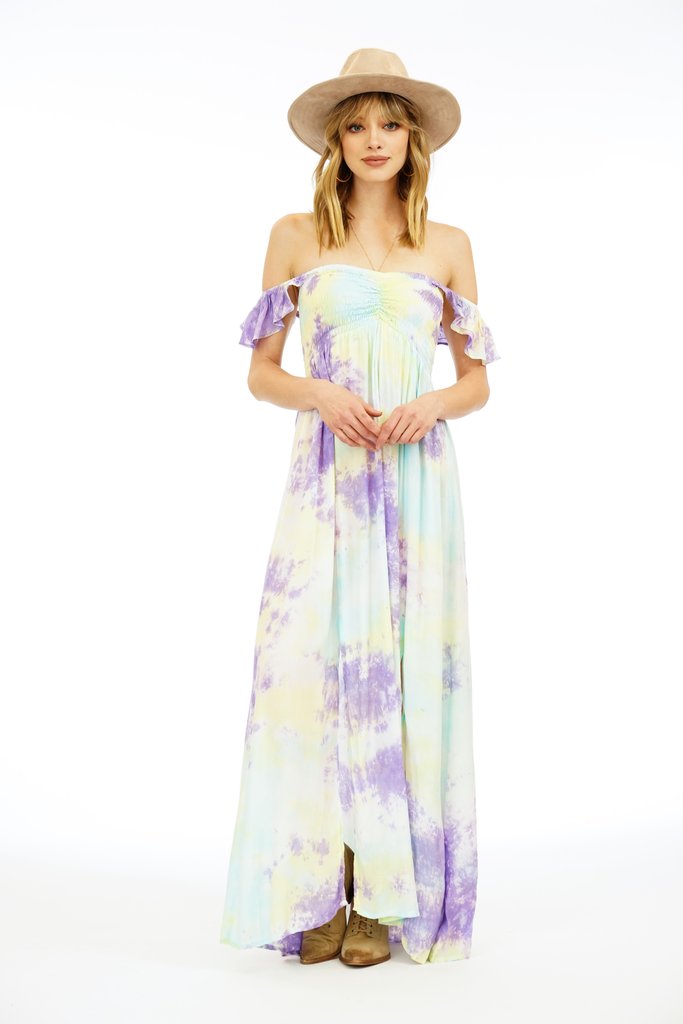 Hollie Long Dress - Aqua/Yellow/Violet Smoke