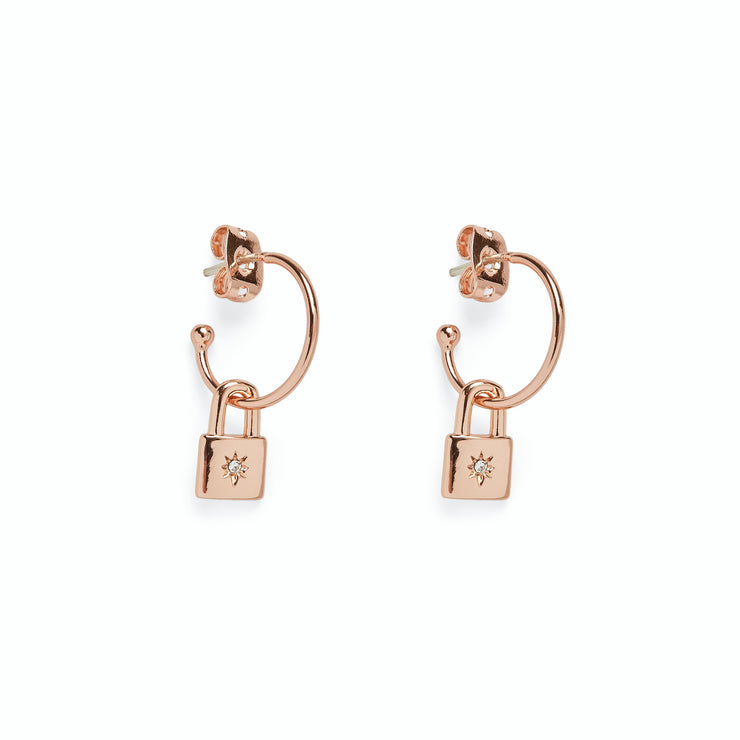 Lock Hoop Earrings - Rose Gold