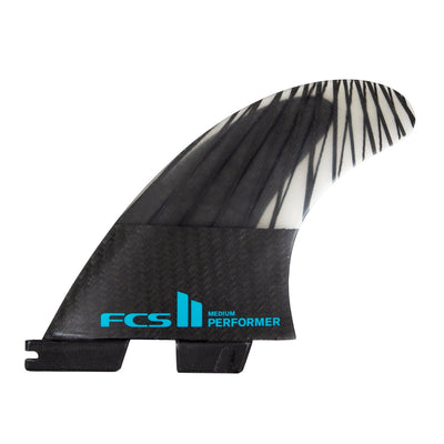 FCS II Performer PC Carbon Medium Tri Fins - Black/Teal