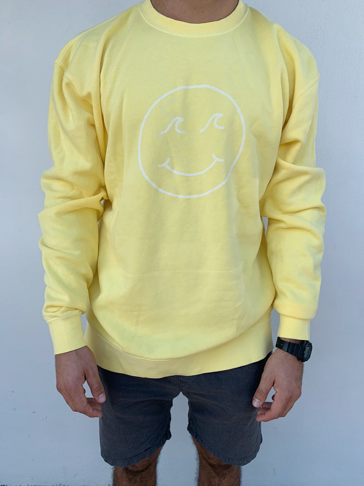Gypsy Life Surf Shop - Smiley Face Pigment Dyed Crew Neck Sweatshirt - Pigment Yellow