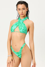 Marina Satin Cheeky Bikini Bottom - Rainforest