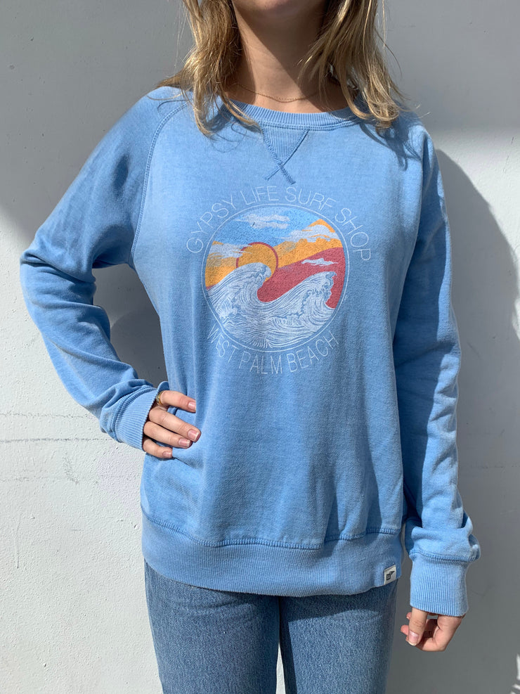 Gypsy Life Surf Shop - Crew Neck Sweater - Bossanova Wave and Sun - CNFLWBL