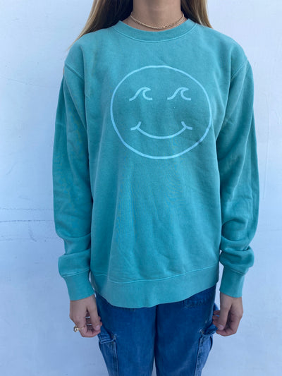 Gypsy Life Surf Shop - Smiley Face Pigment Dyed Crew Neck Sweatshirt - Mint Green